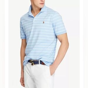 Polo Ralph Lauren Men's L Classic Fit Striped Blue Cotton Short Sleeve Shirt